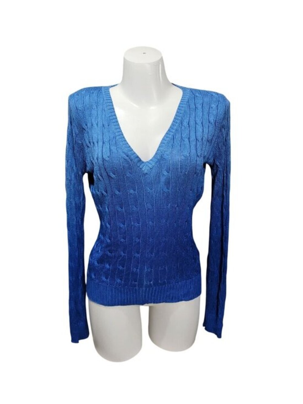 Ralph Lauren Black Label Silk Cable Knit Sweater Blue Ombre L